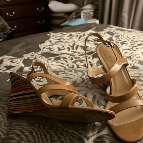 Tan, strapped, multicolored, heel, wedge, sandals,Kate Spade 10 - Picture 2 of 3